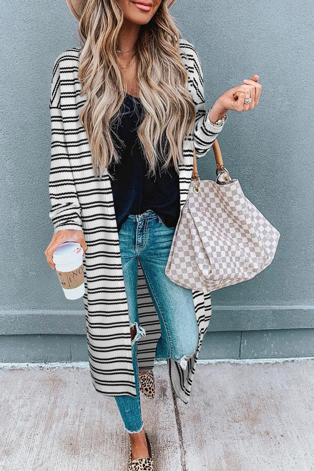 Mariana – Black Stripe Print Open Front Duster Cardigan