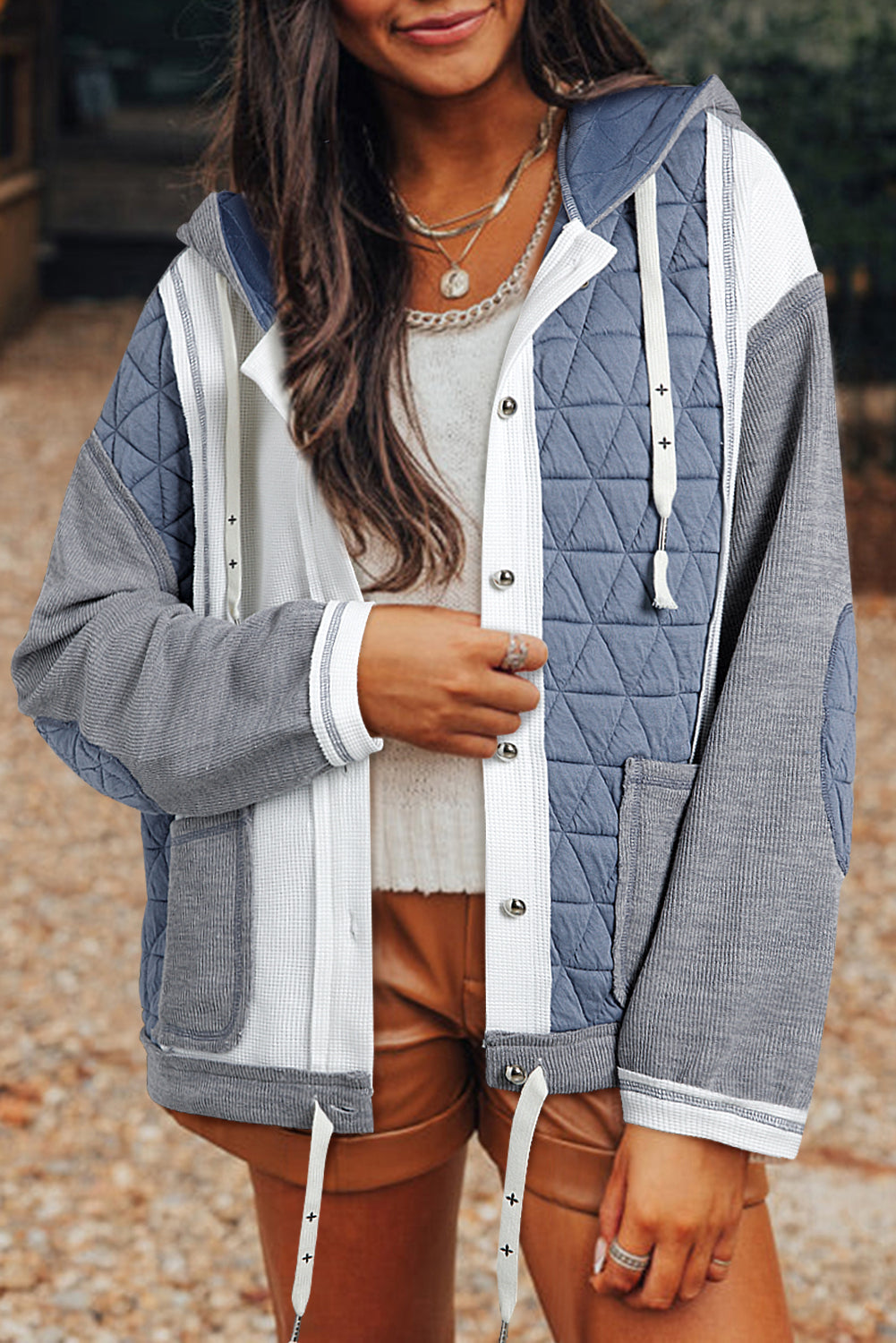 Elianna – Quilted Patchwork Loose Fit Hooded Jacket