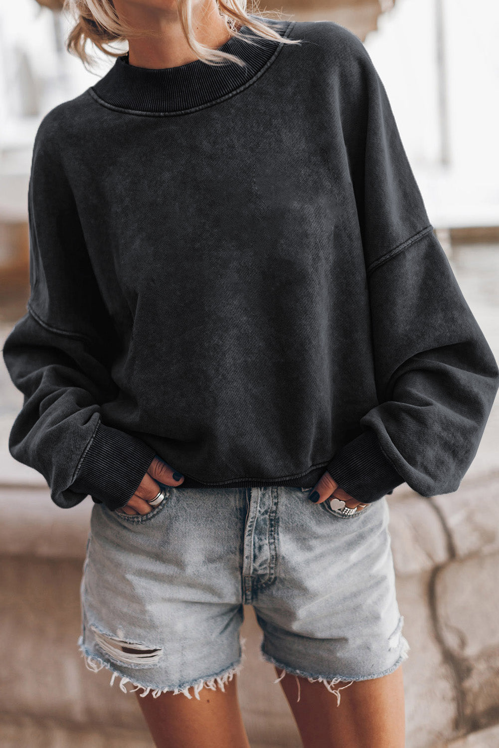 Adriana – Drop Shoulder Vintage Wash Pullover Sweatshirt