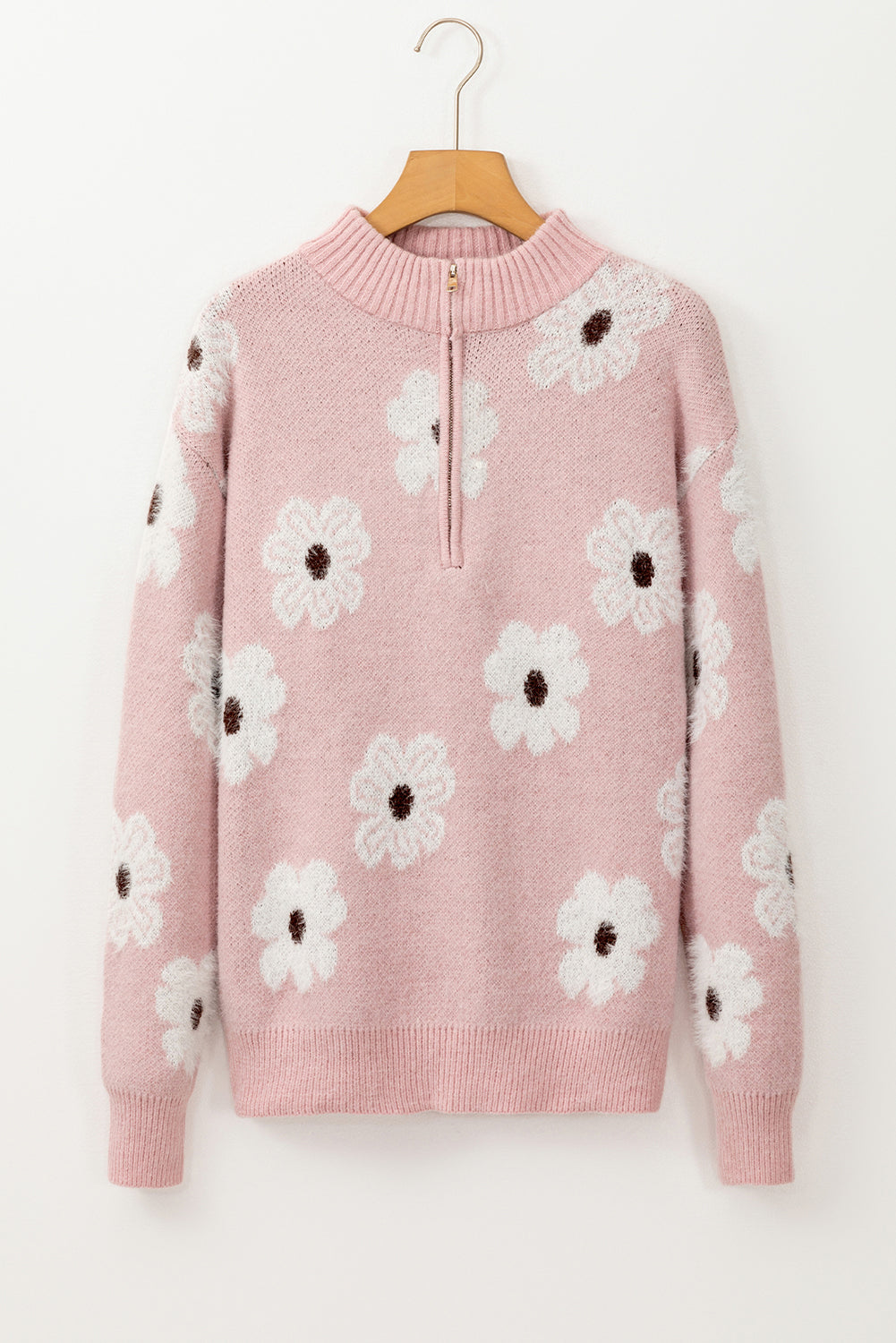 Celeste – Floral Pattern Half Zip Drop Shoulder Sweater