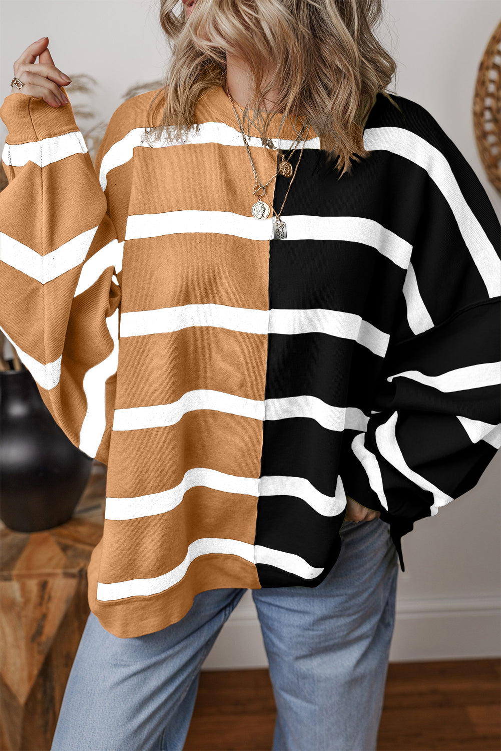 Charlee – Women's Stripe Oversized Colorblock Sweater