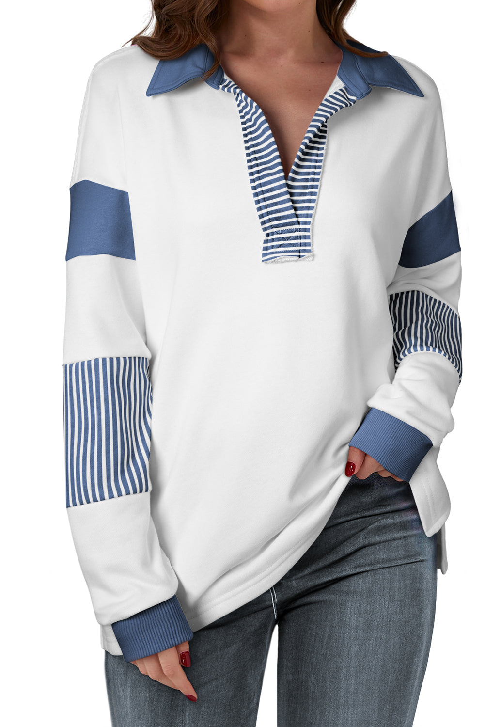 Aurelia – Women's Striped Colorblock Sweatshirt with Contrast Collar
