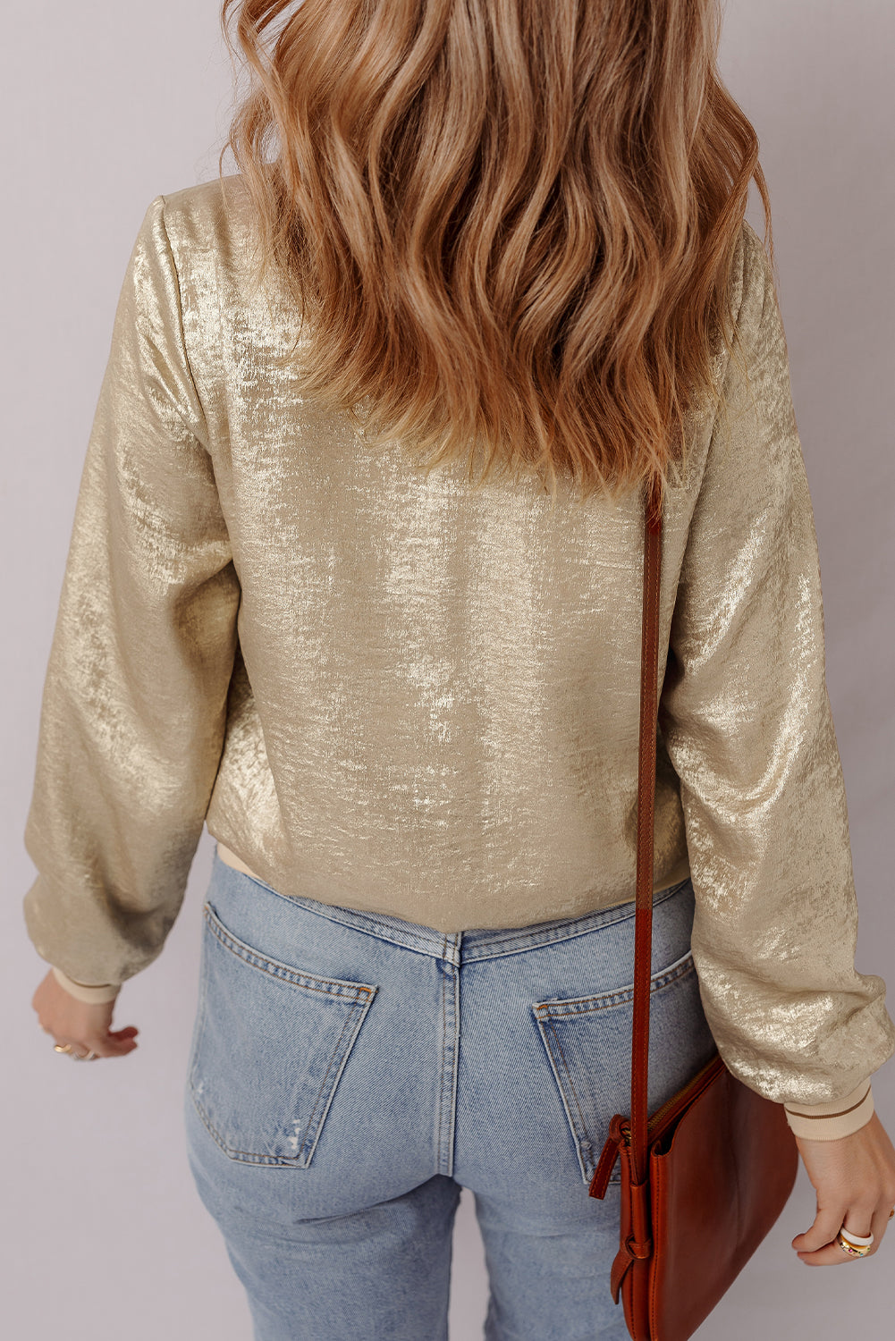 Aspen – Pale Khaki Metallic Zip-Up Baseball Jacket
