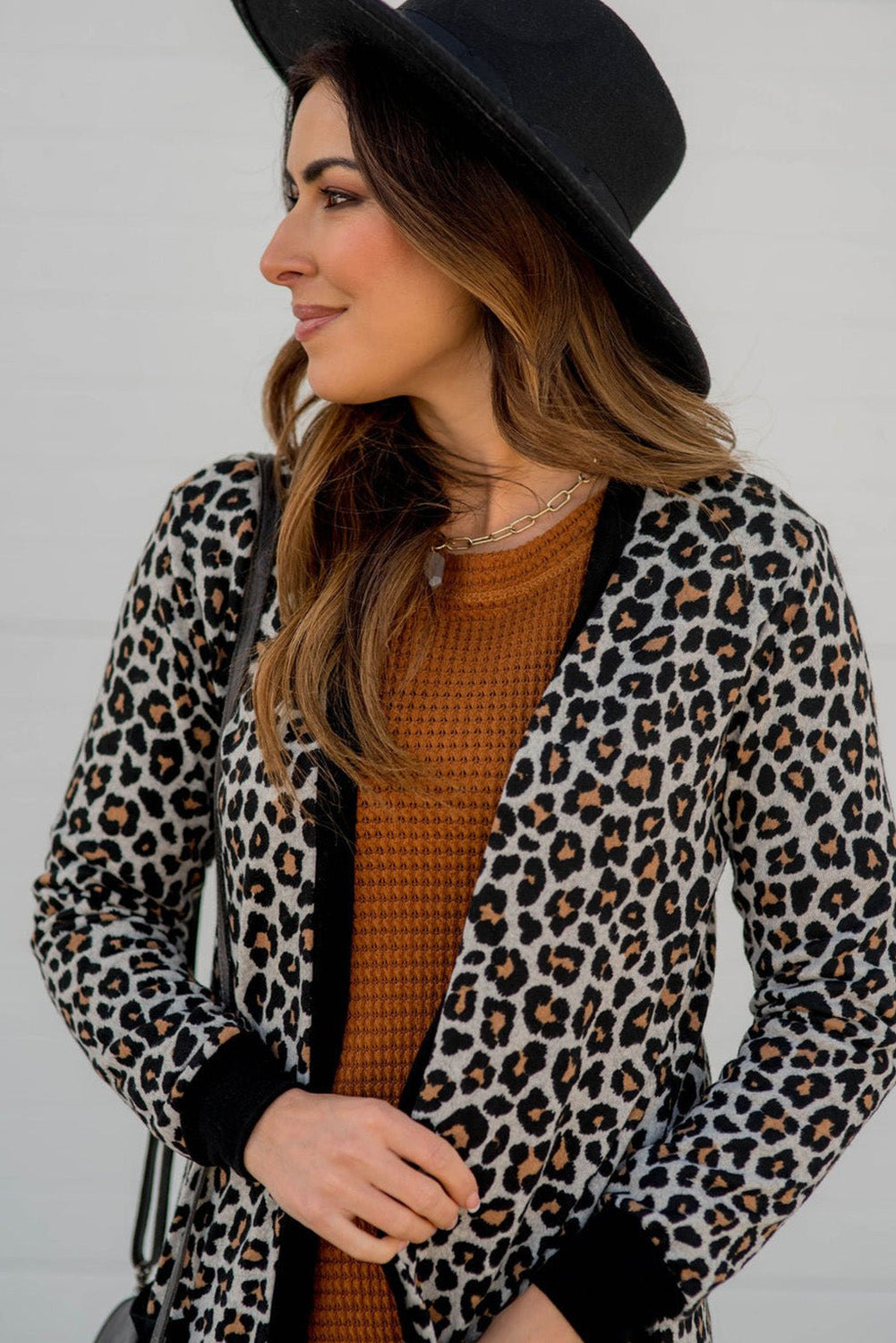Aitana – Black Open Front Leopard Print Pocket Cardigan