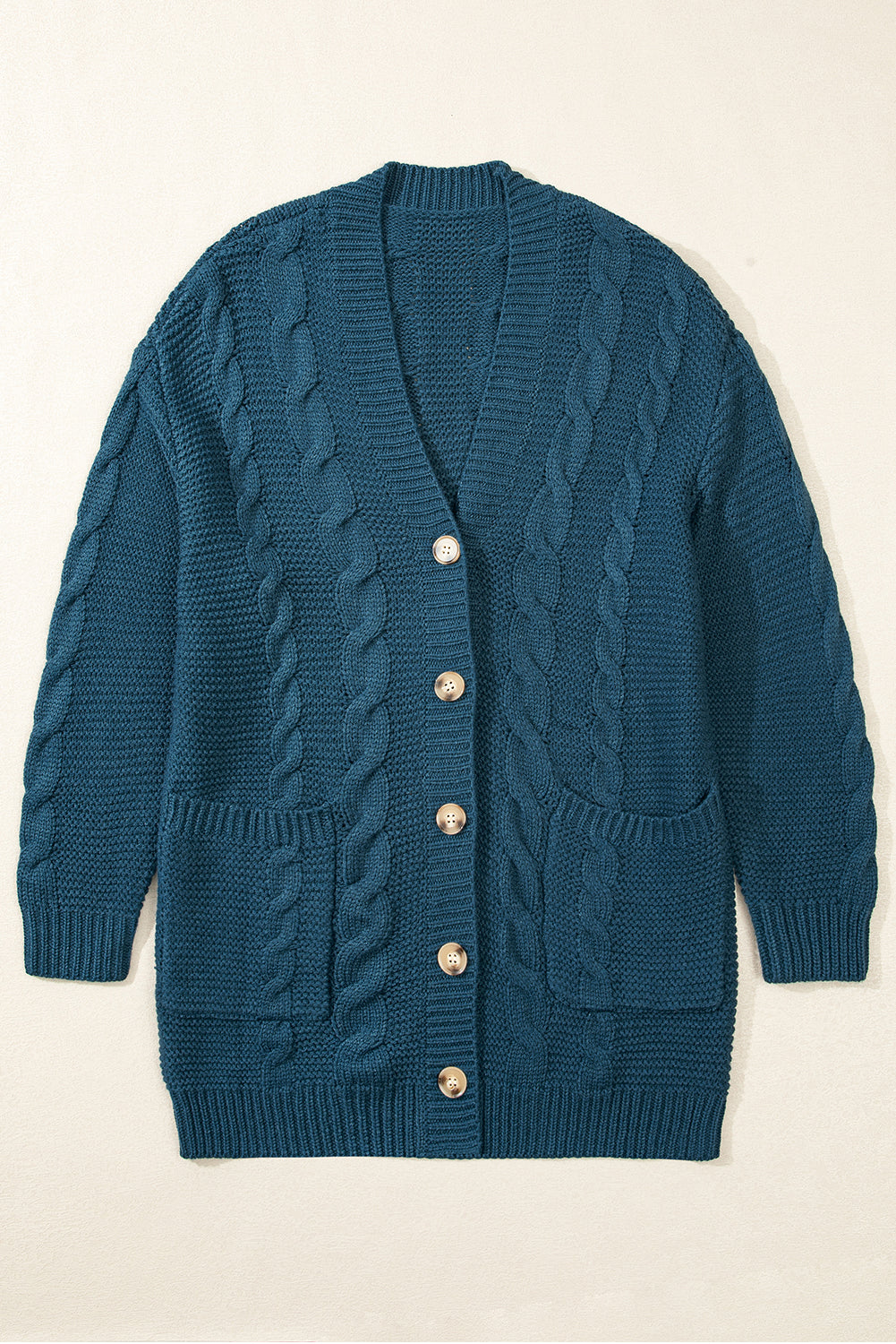 Kalani – Cable Knit Button-Up Pocketed Oversized Cardigan