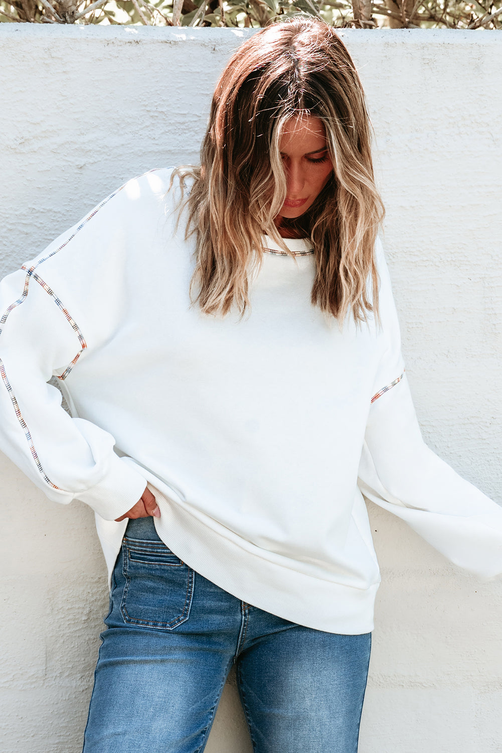 Laura – Women's Pullover Sweatshirt with Rainbow Contrast Trim