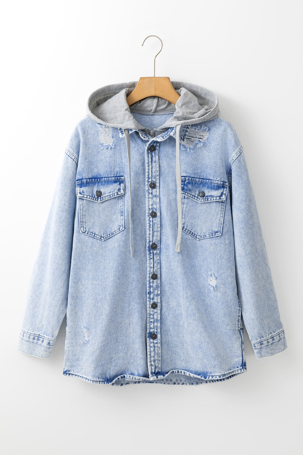 Rachel – Mist Blue Oversized Contrast Hooded Denim Jacket