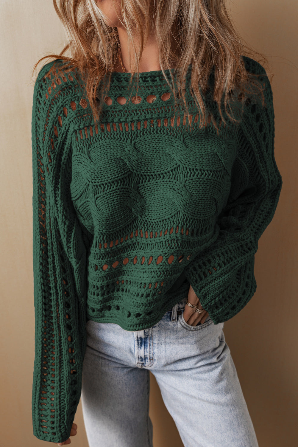 Alayna – Hollow-Out Cable Knit Cropped Sweater
