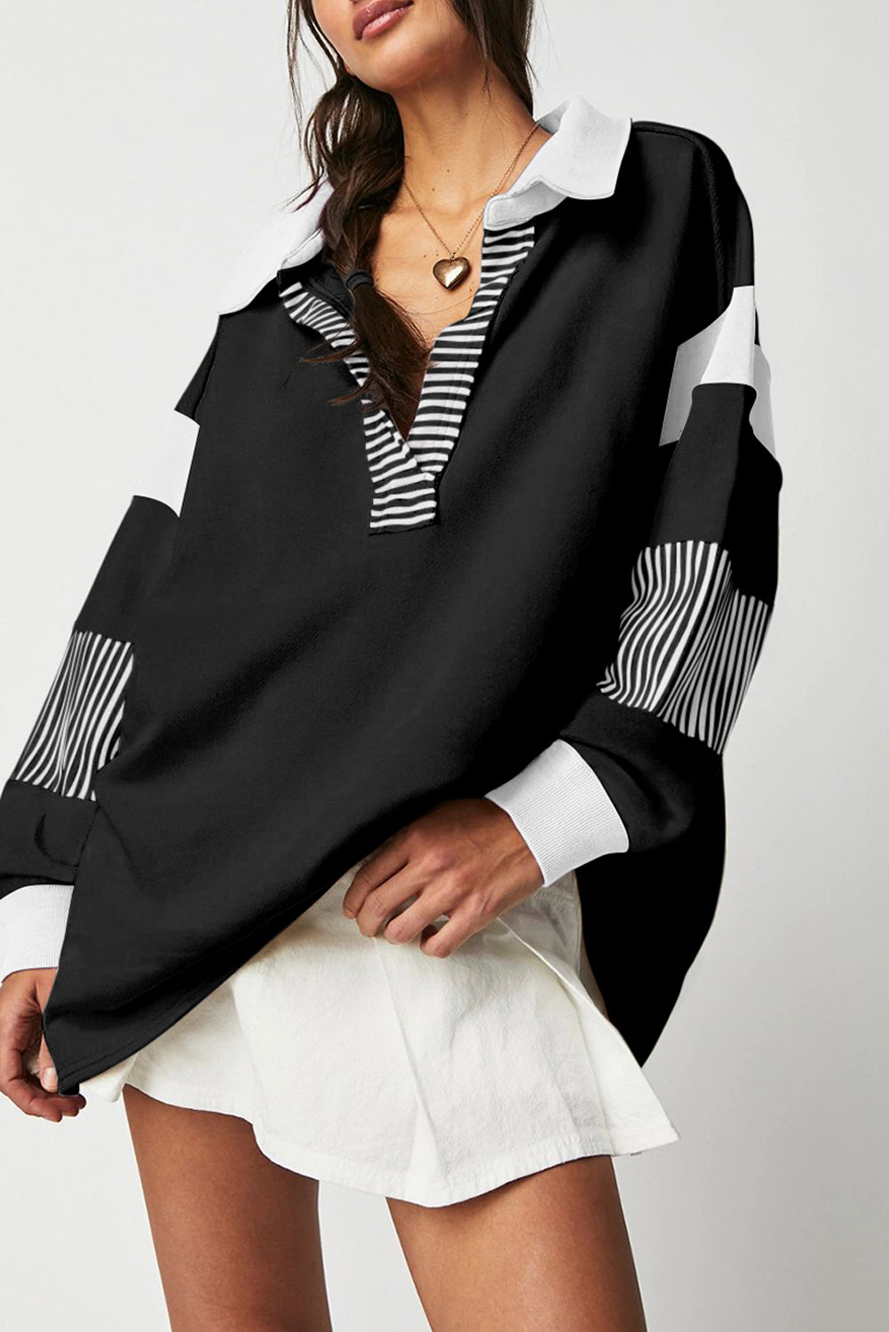 Aurelia – Women's Striped Colorblock Sweatshirt with Contrast Collar