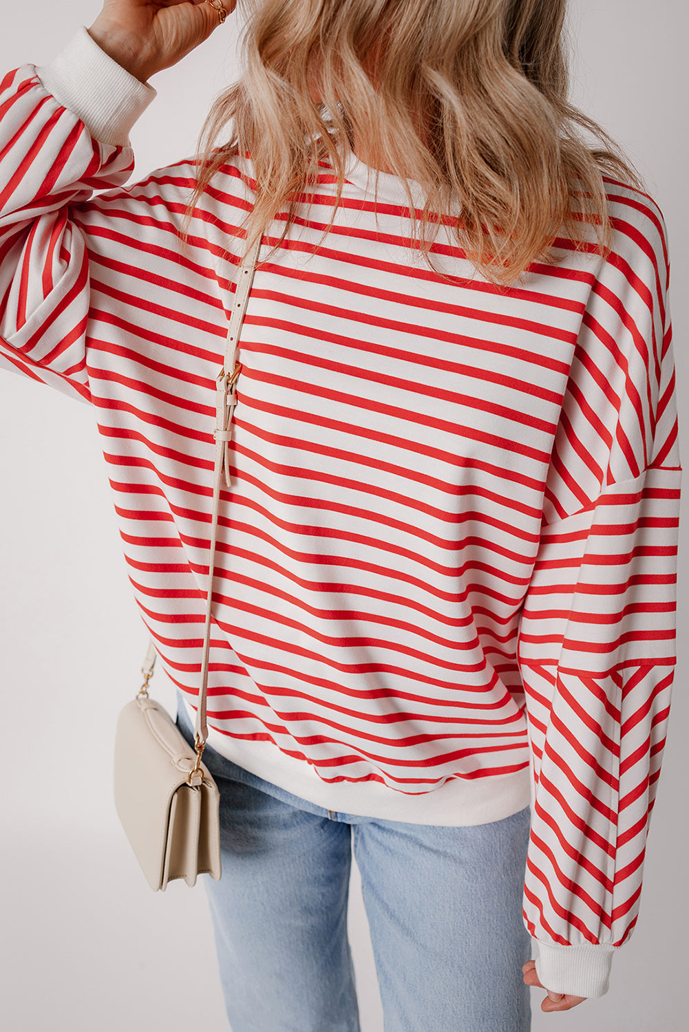 Lilliana – Women’s Striped Drop Shoulder Crew Neck Sweatshirt