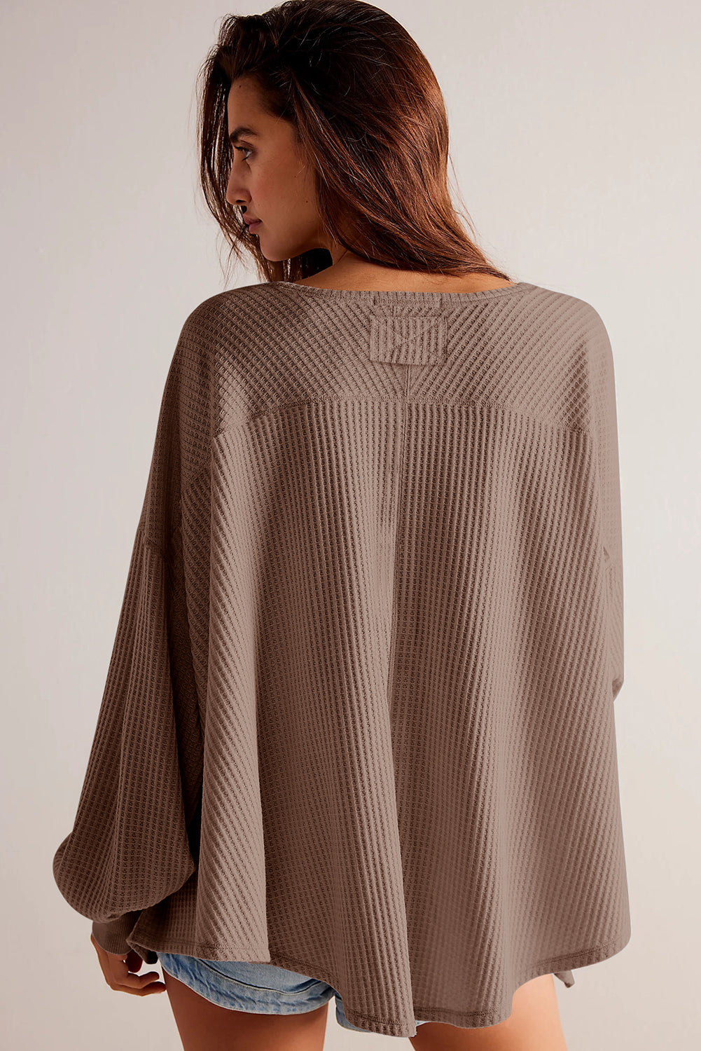 Danna – Waffle Knit V-Neck Drop Shoulder Loose Fit Blouse
