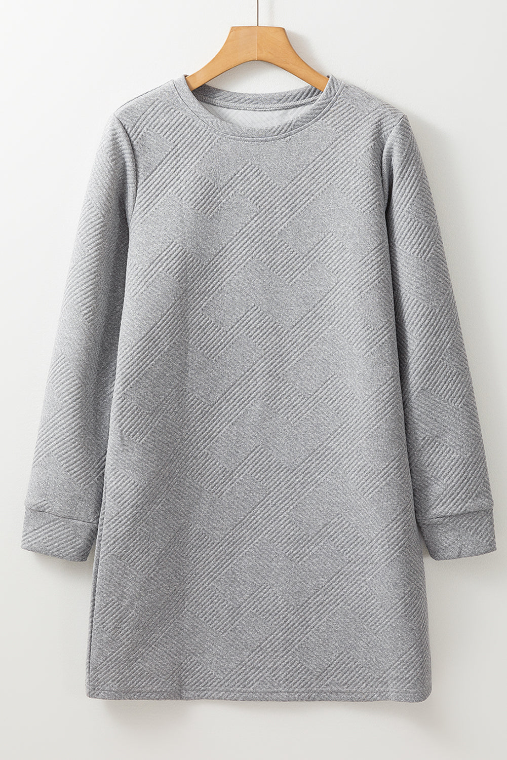 Alaina – Gray Textured Long Sleeve Mini Shift Dress