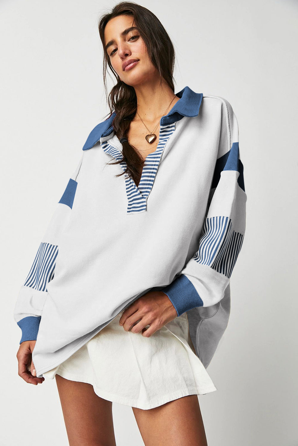 Aurelia – Women's Striped Colorblock Sweatshirt with Contrast Collar