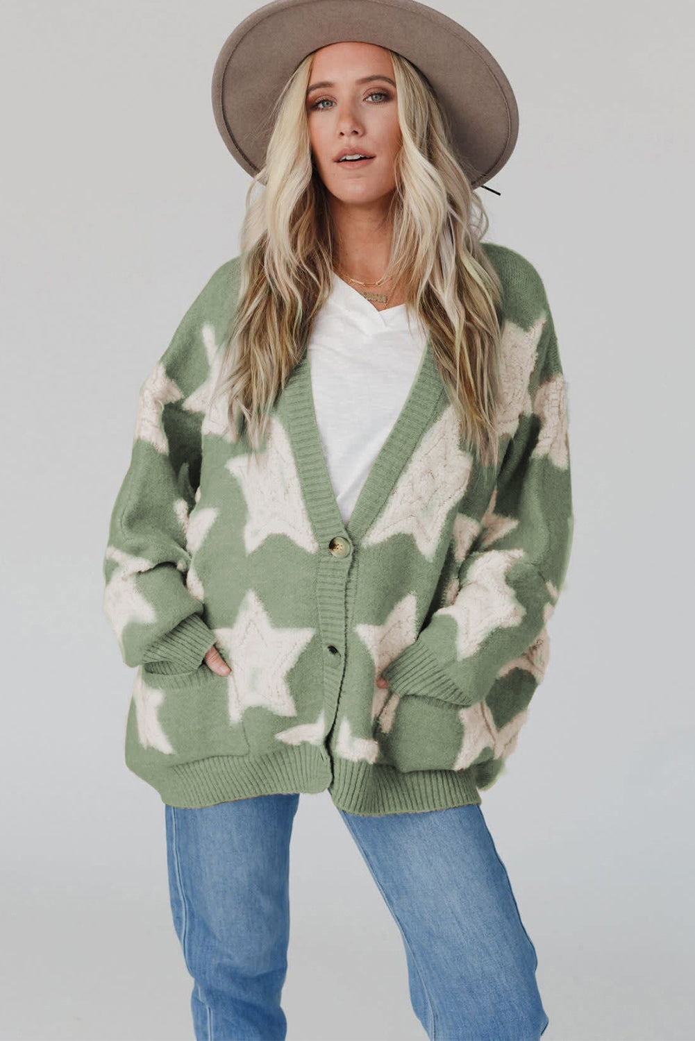 Amari – Sherpa Knit Cardigan with Star Texture