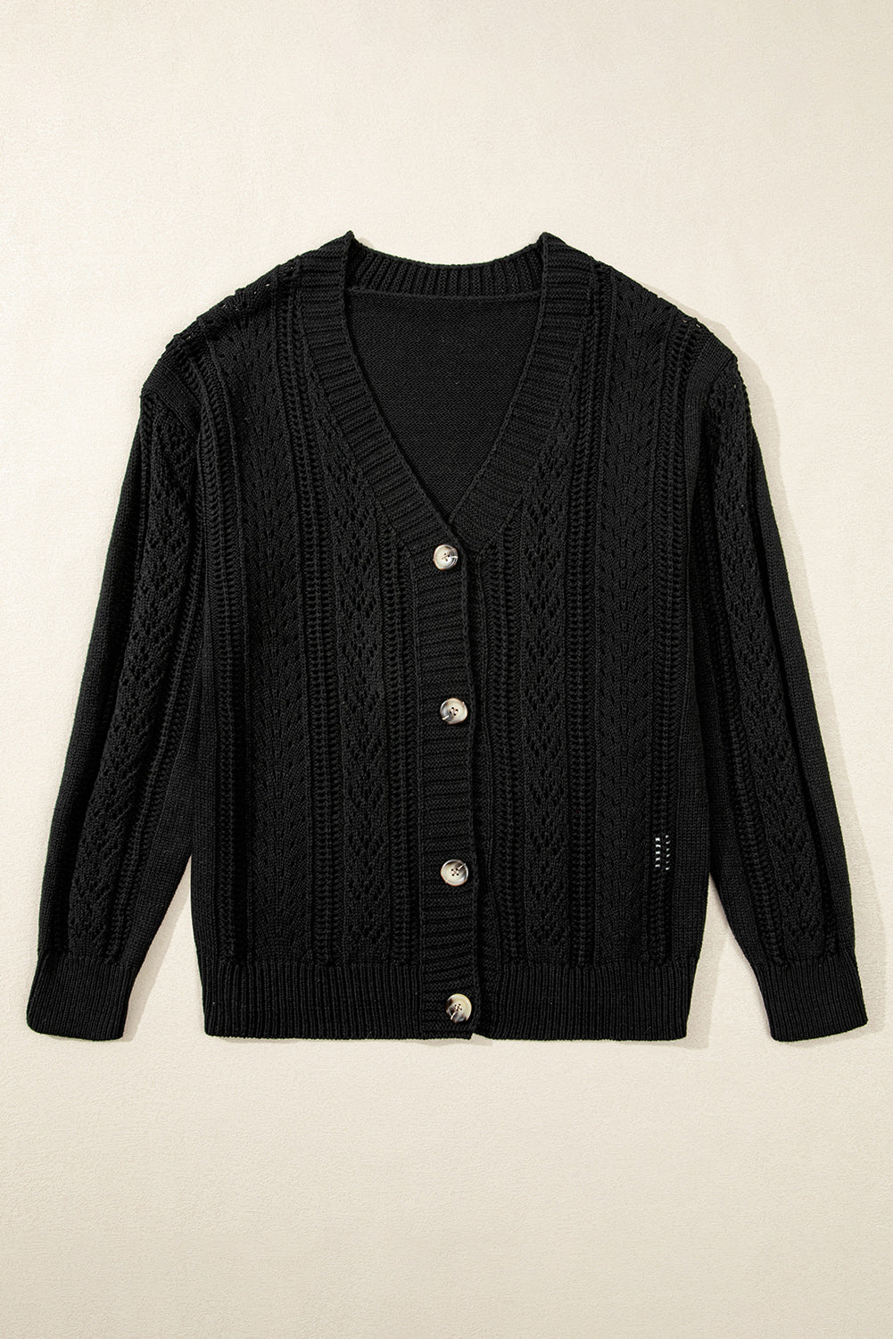 Winter – Women's Open Knit Buttoned Cardigan with Drop Shoulders