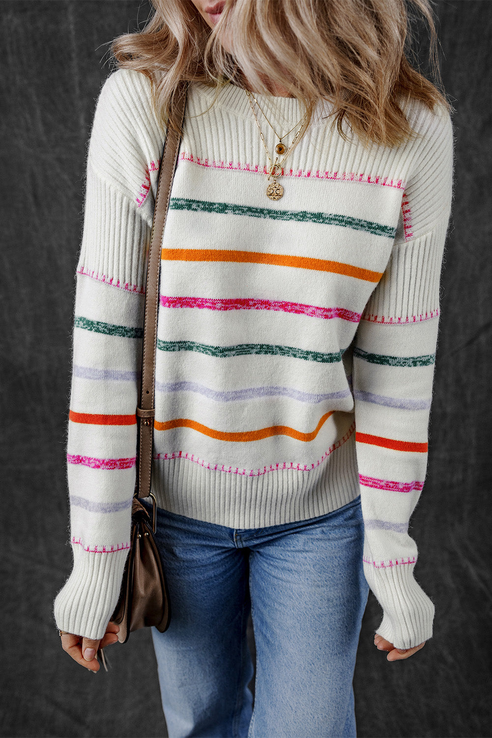 Luciana – Striped Knit Sweater with Ribbed Trim