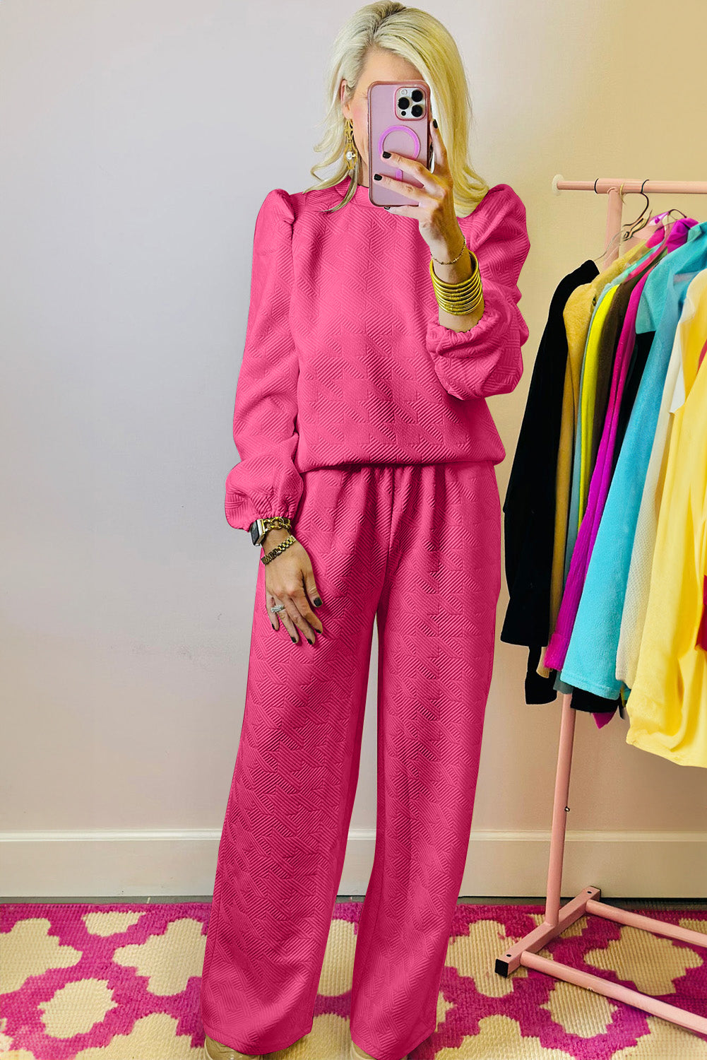 Dakota – Textured Puff Sleeve Top and Pants Set