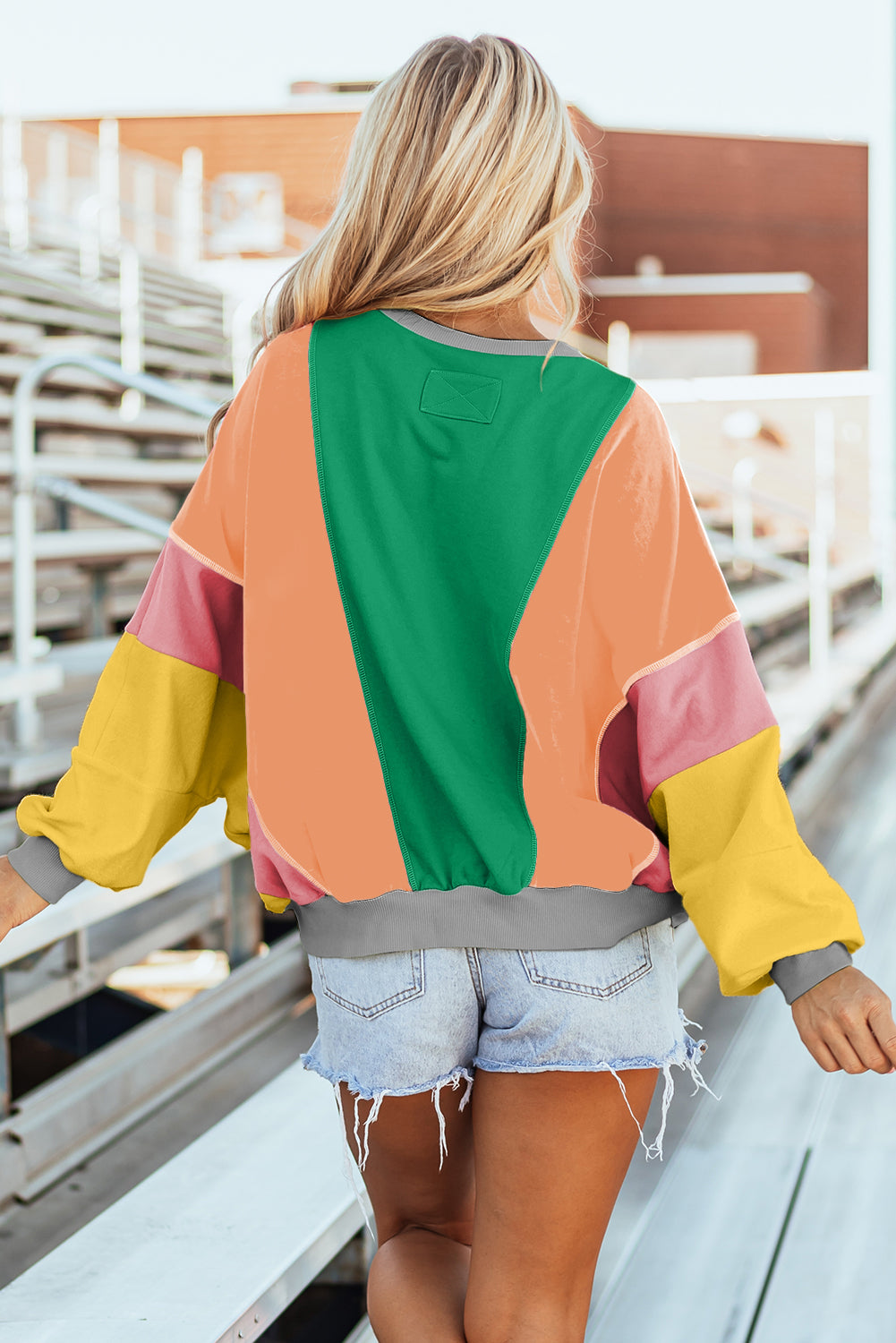 Mabel – Colorblock Patchwork Exposed Stitching Oversize Top