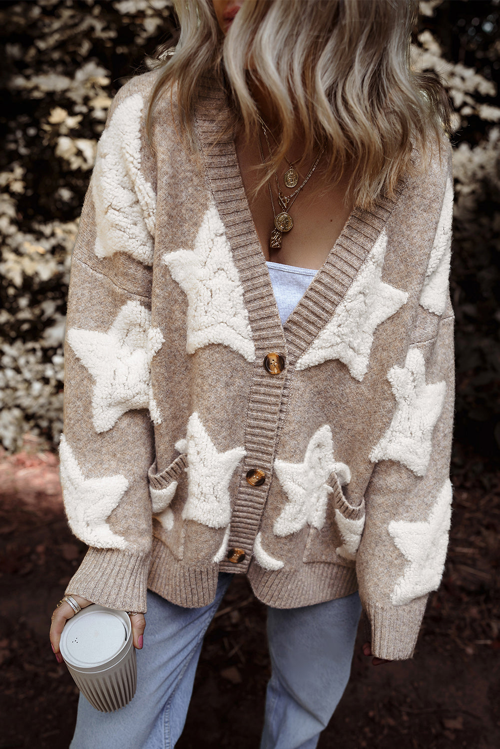 Amari – Sherpa Knit Cardigan with Star Texture