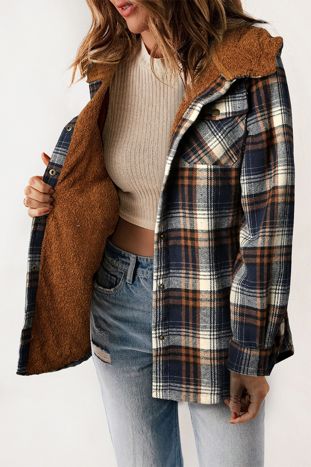 Juliet – Plaid Sherpa Lined Hooded Shacket