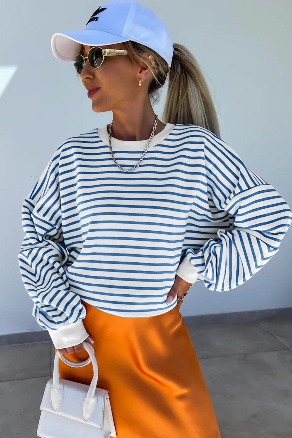 Lilliana – Women’s Striped Drop Shoulder Crew Neck Sweatshirt