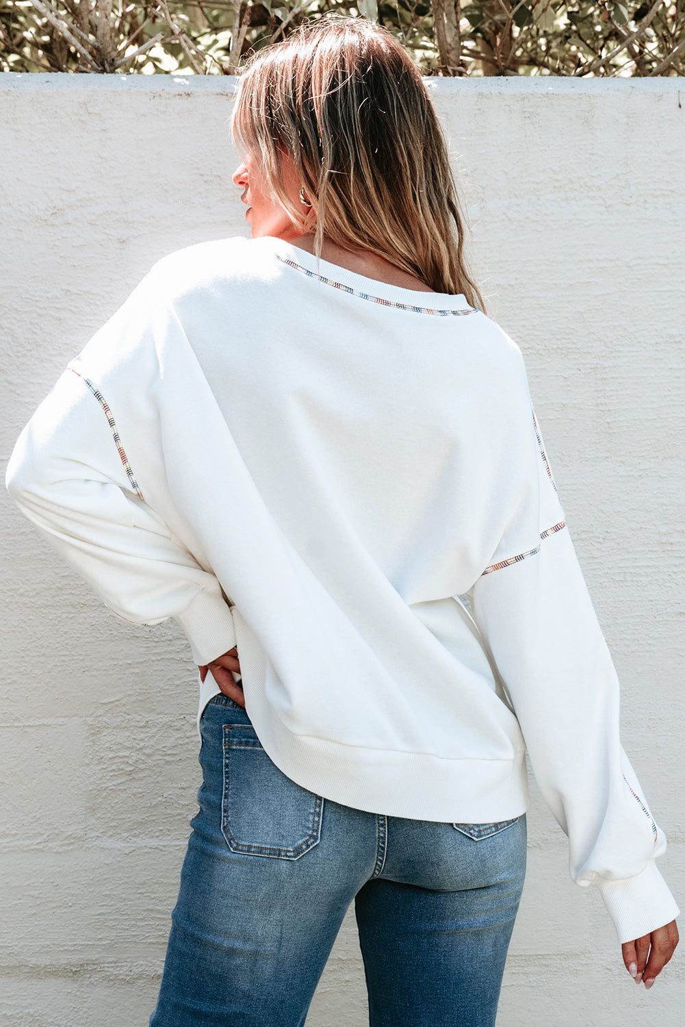 Laura – Women's Pullover Sweatshirt with Rainbow Contrast Trim