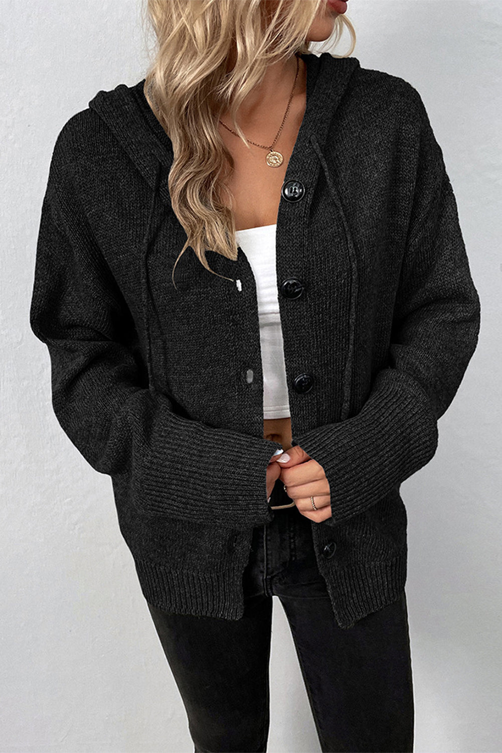 Tessa – Hooded Knit Button-Up Cardigan