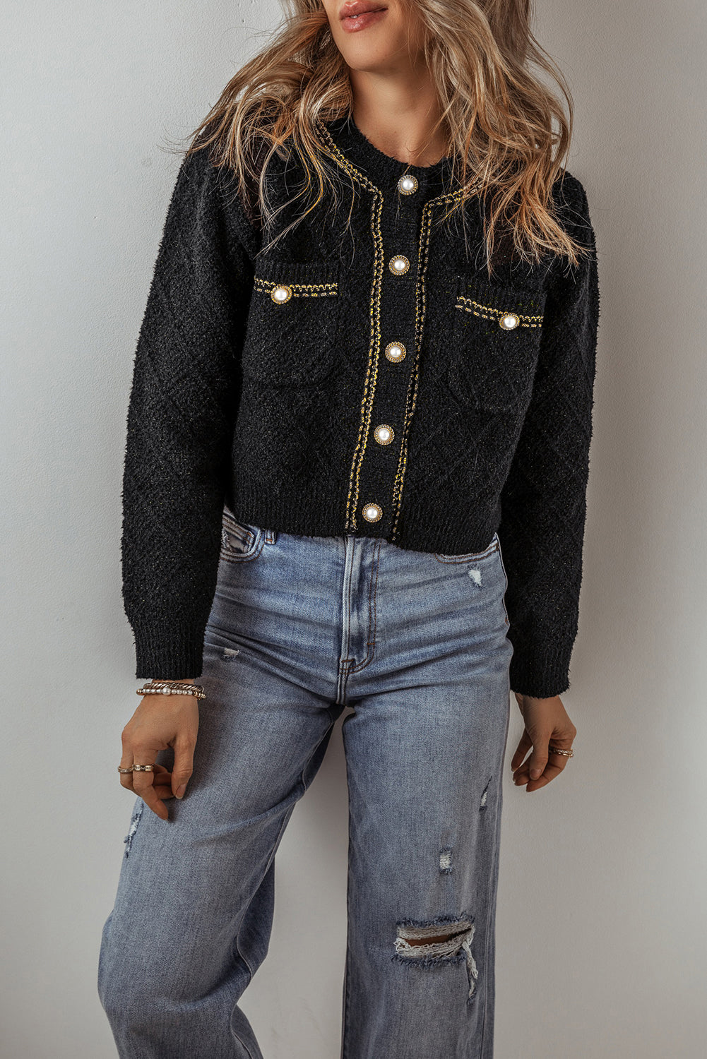 Evelynn – Button-Up Knit Cardigan with Flap Pockets