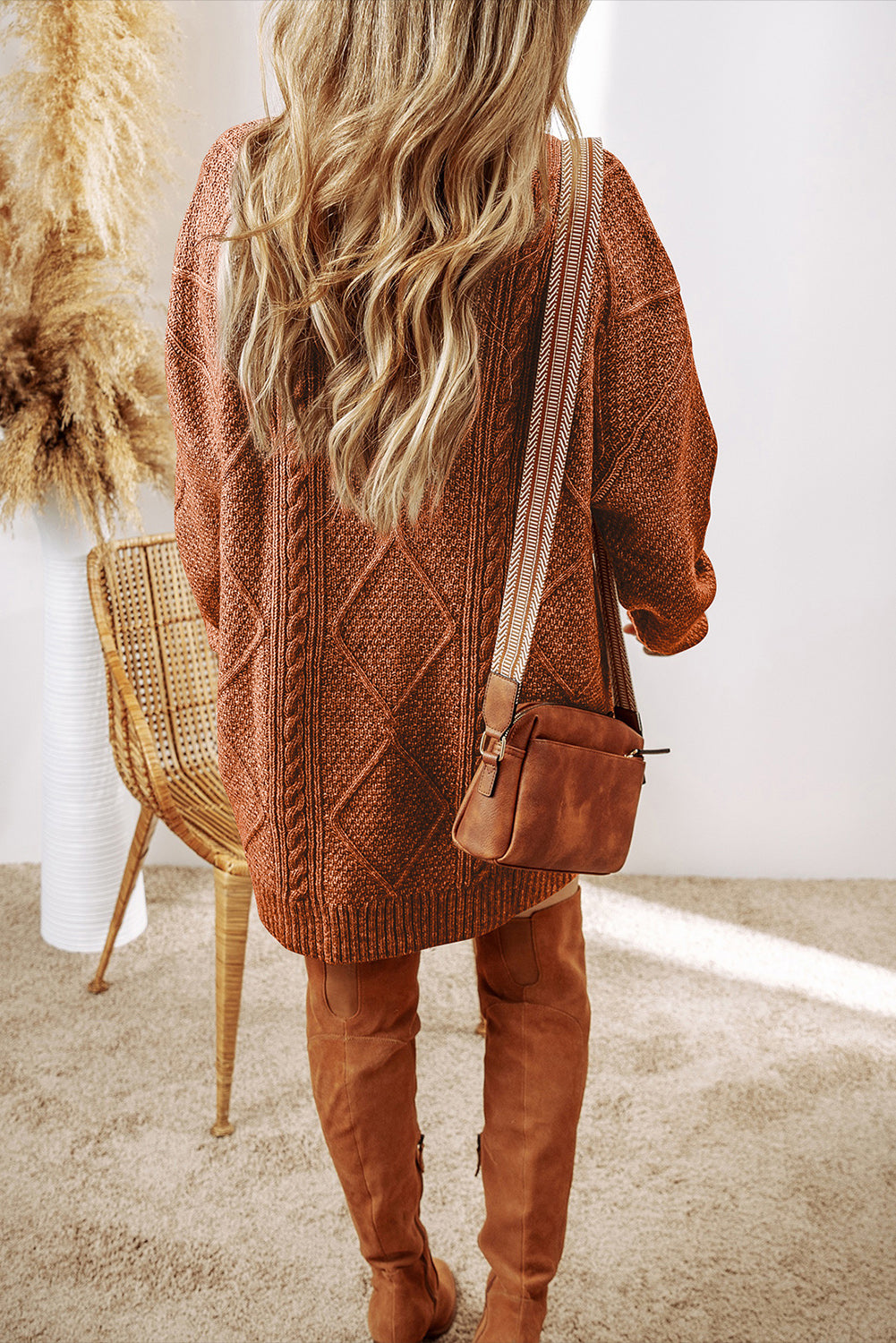 Ariel – Cable Knit Loose Fit Sweater Dress with Drop Shoulders