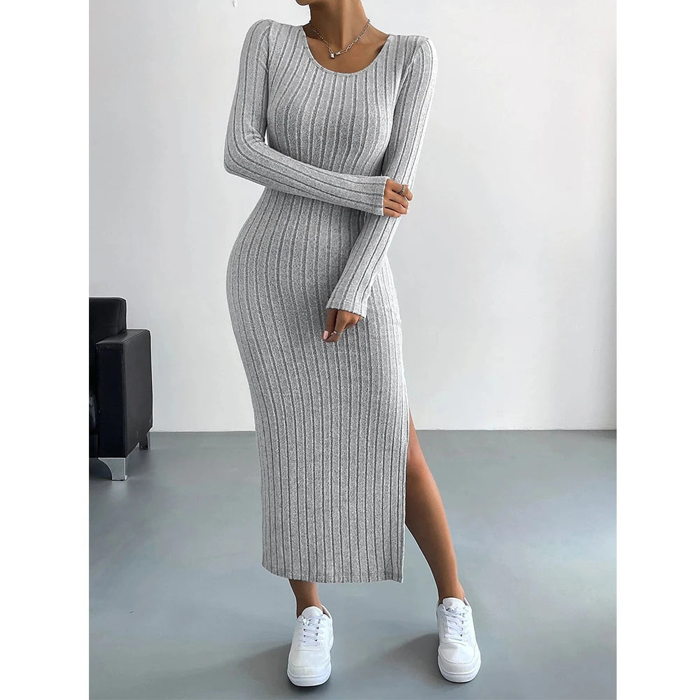 Ellie – Long Sleeve Ribbed Bodycon Maxi Dress