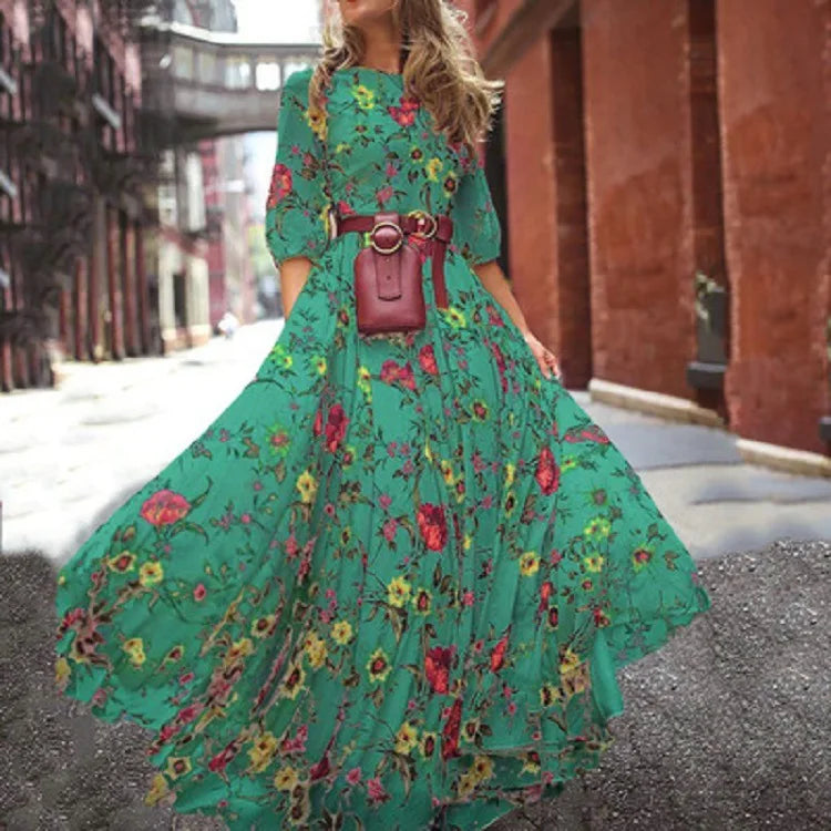 Eleanor – Floral Print Lantern Sleeve Maxi Dress