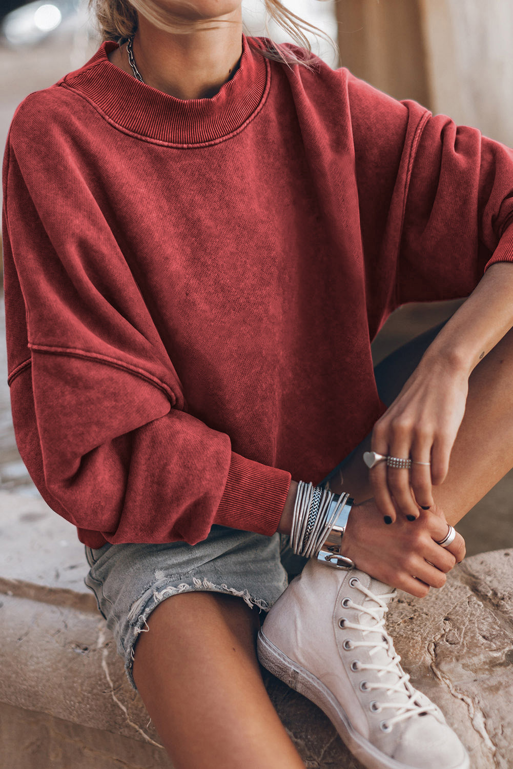 Adriana – Drop Shoulder Vintage Wash Pullover Sweatshirt