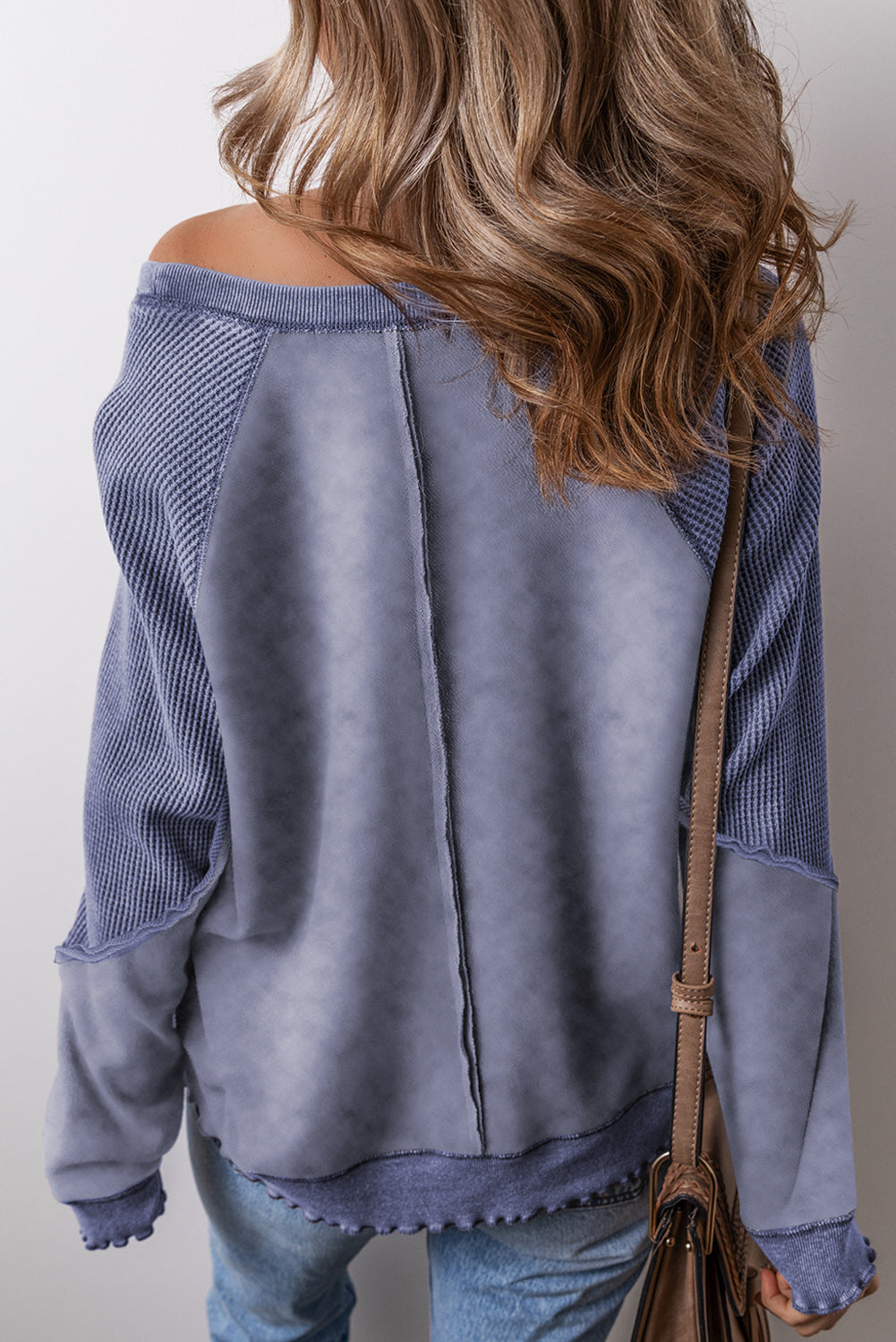 Gracelynn – Textured Waffle Knit Raglan Sleeve Pullover Sweatshirt