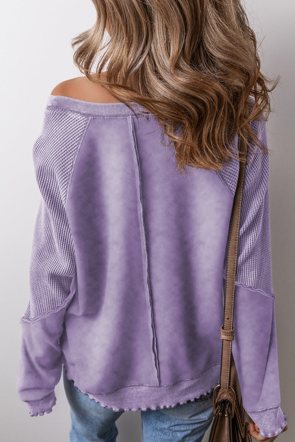 Gracelynn – Textured Waffle Knit Raglan Sleeve Pullover Sweatshirt