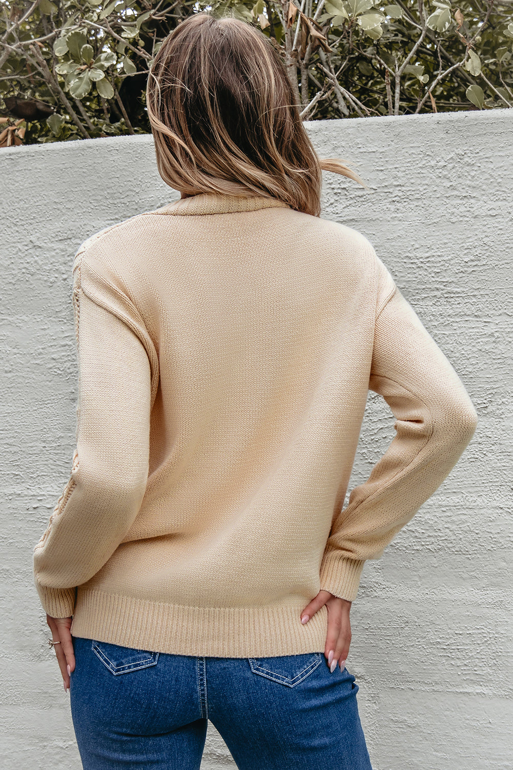 Winter – Women's Open Knit Buttoned Cardigan with Drop Shoulders