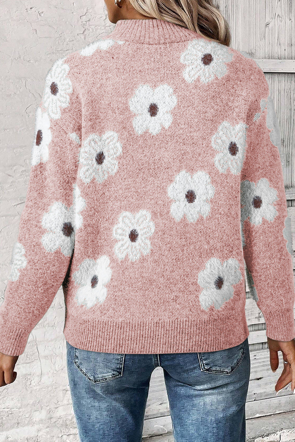 Celeste – Floral Pattern Half Zip Drop Shoulder Sweater