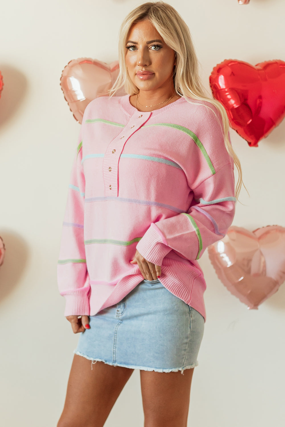 Meadow – Rainbow Stripe Henley Sweater