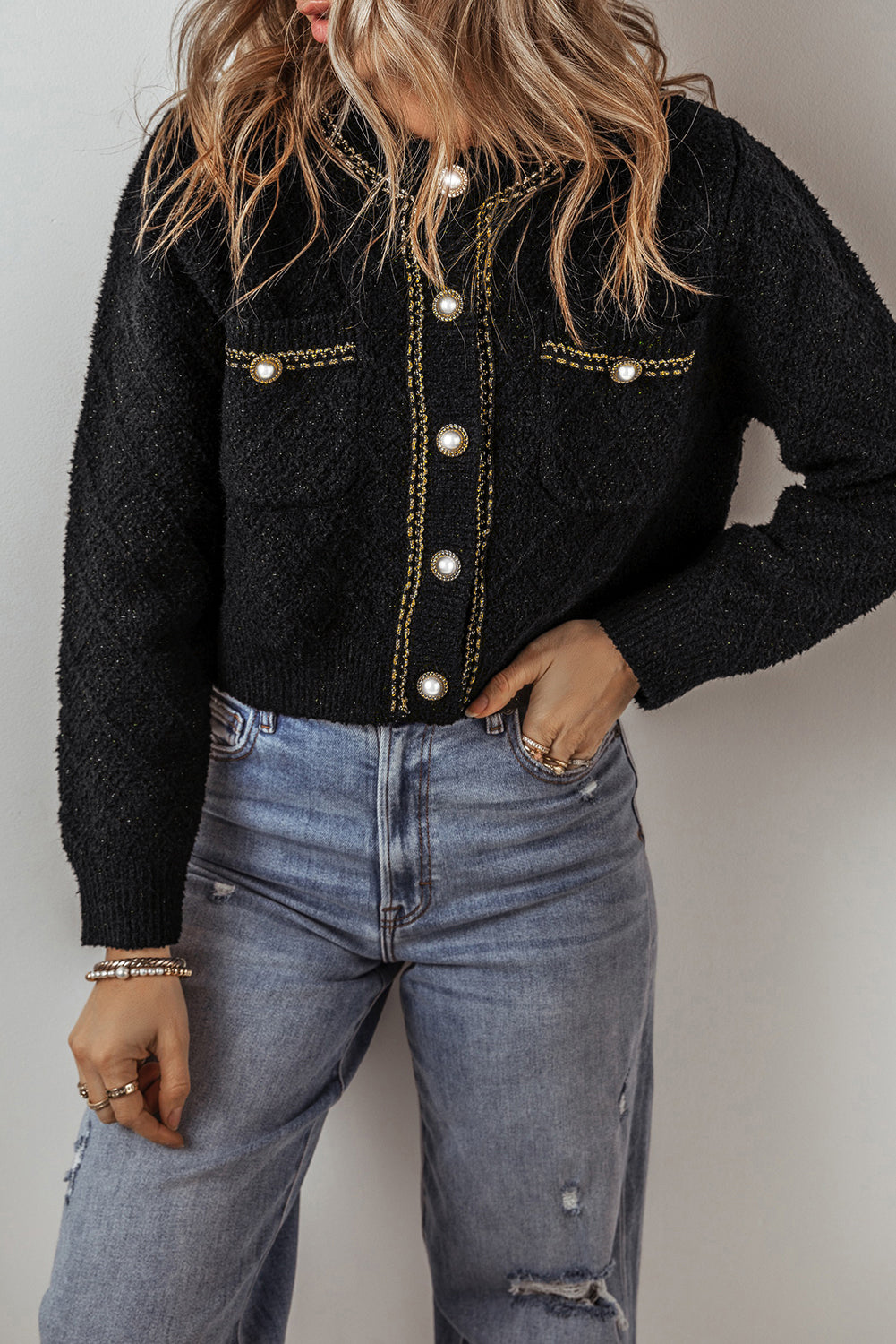 Evelynn – Button-Up Knit Cardigan with Flap Pockets