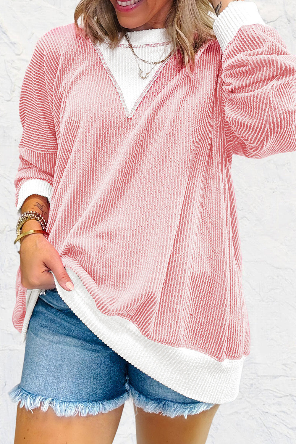 Ana – Stylish Colorblock Knit Drop Shoulder Top