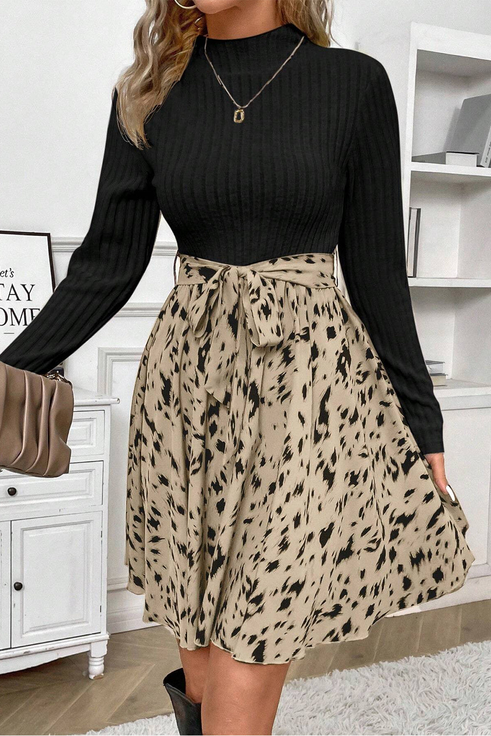 Adalyn – Black Ribbed Knit A-Line Dress