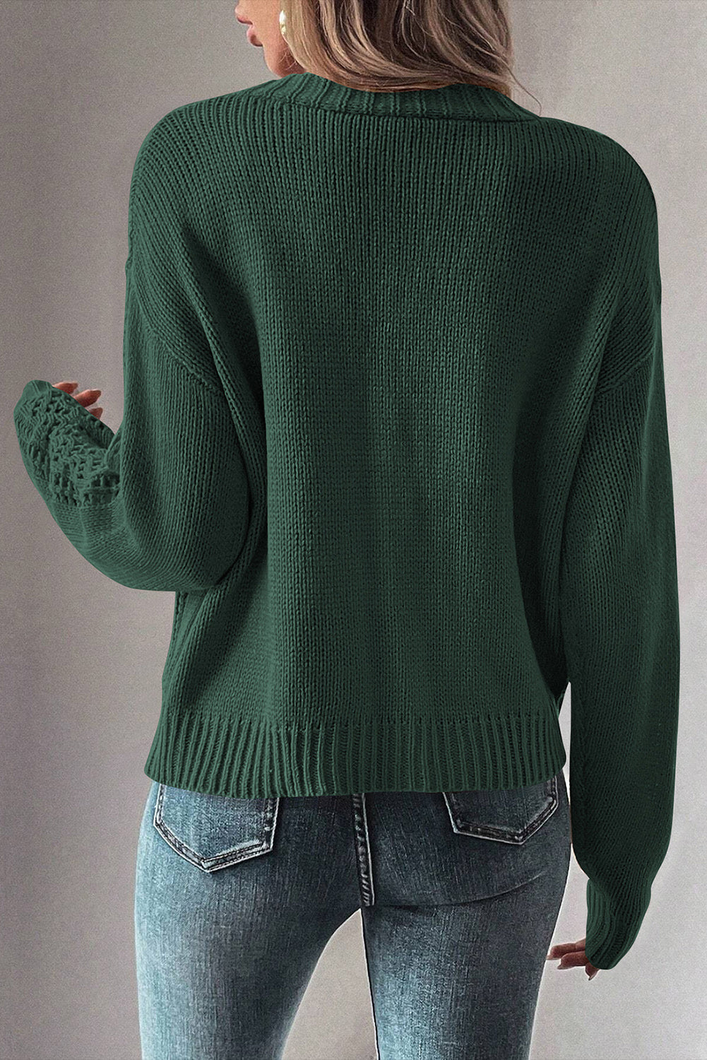 Winter – Women's Open Knit Buttoned Cardigan with Drop Shoulders