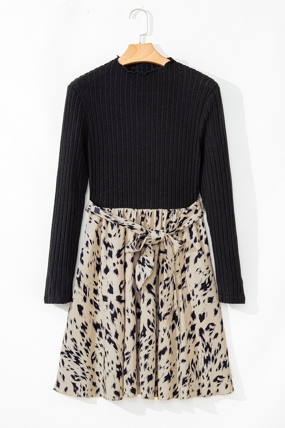 Adalyn – Black Ribbed Knit A-Line Dress