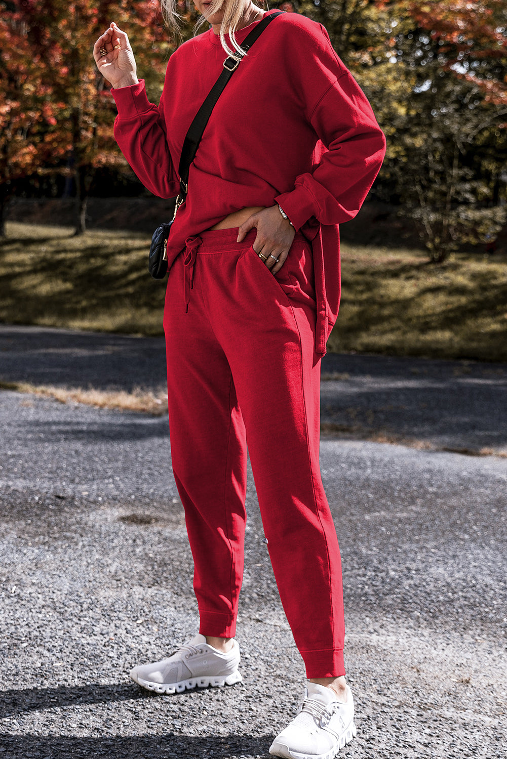 Jordyn – Black Solid Color High Low Pullover and Skinny Pants Set