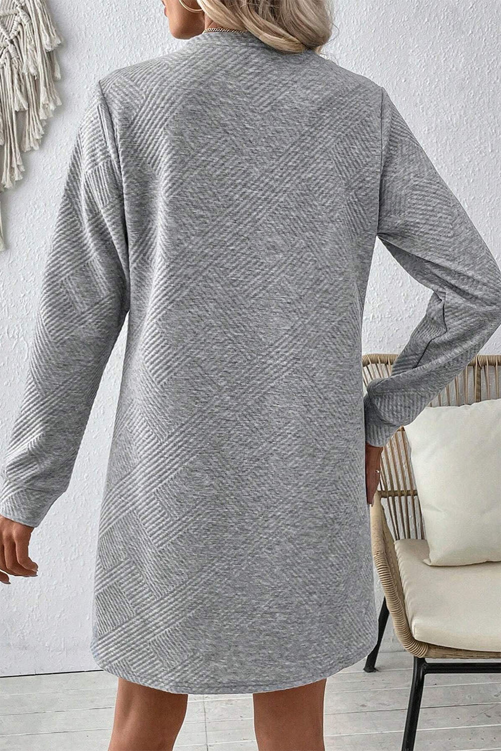 Alaina – Gray Textured Long Sleeve Mini Shift Dress