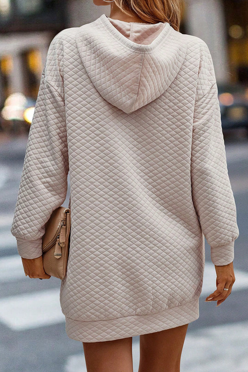 Aubree – Quilted Hooded Drawstring Dress with Kangaroo Pocket