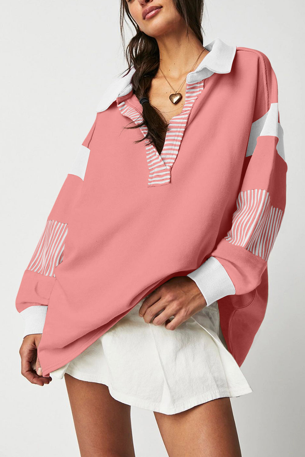 Aurelia – Women's Striped Colorblock Sweatshirt with Contrast Collar
