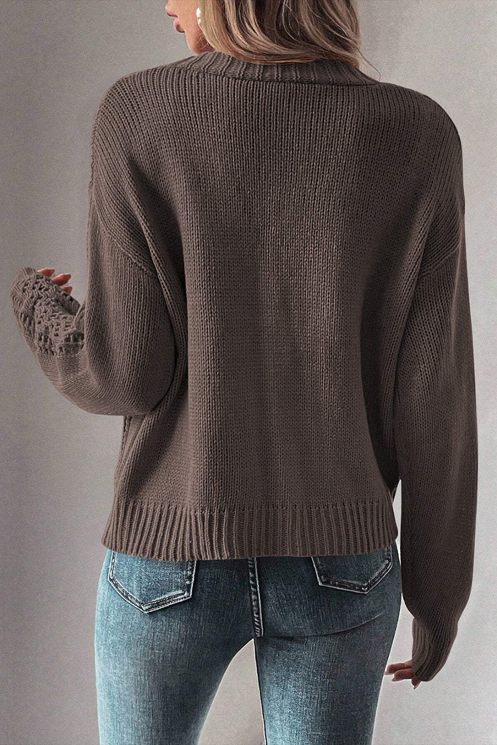 Winter – Women's Open Knit Buttoned Cardigan with Drop Shoulders