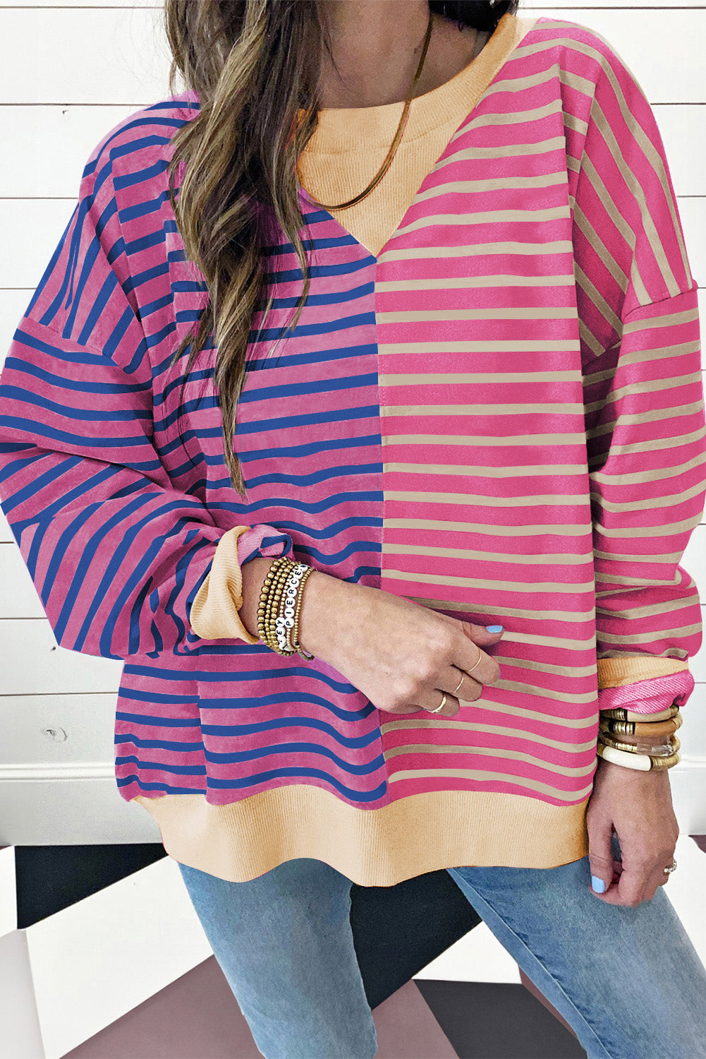 Hayden – Women's Oversized Stripe Colorblock Sweatshirt