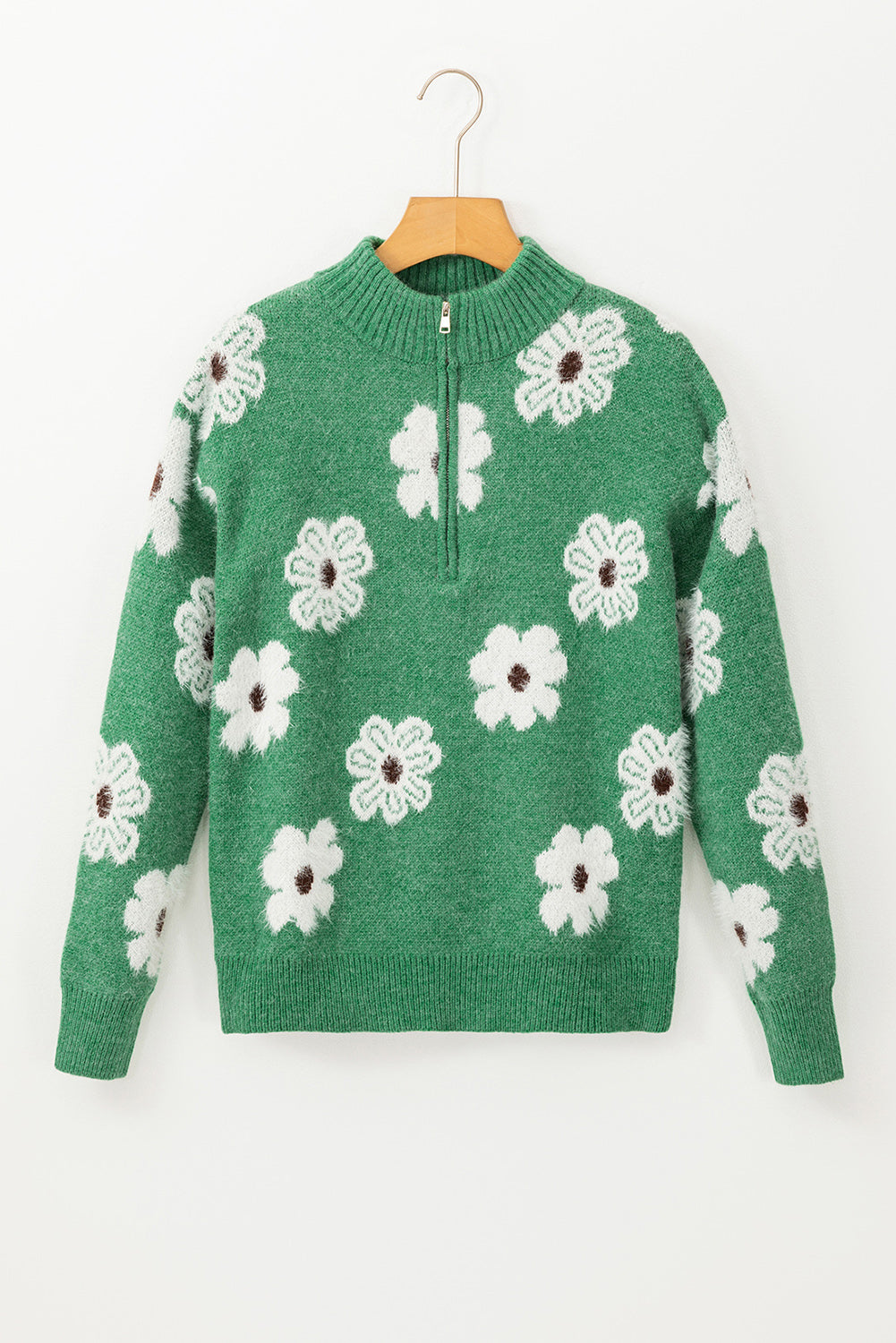 Celeste – Floral Pattern Half Zip Drop Shoulder Sweater