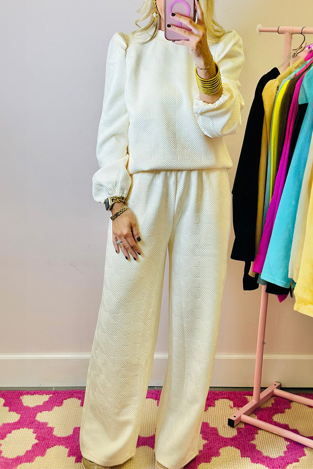 Dakota – Textured Puff Sleeve Top and Pants Set